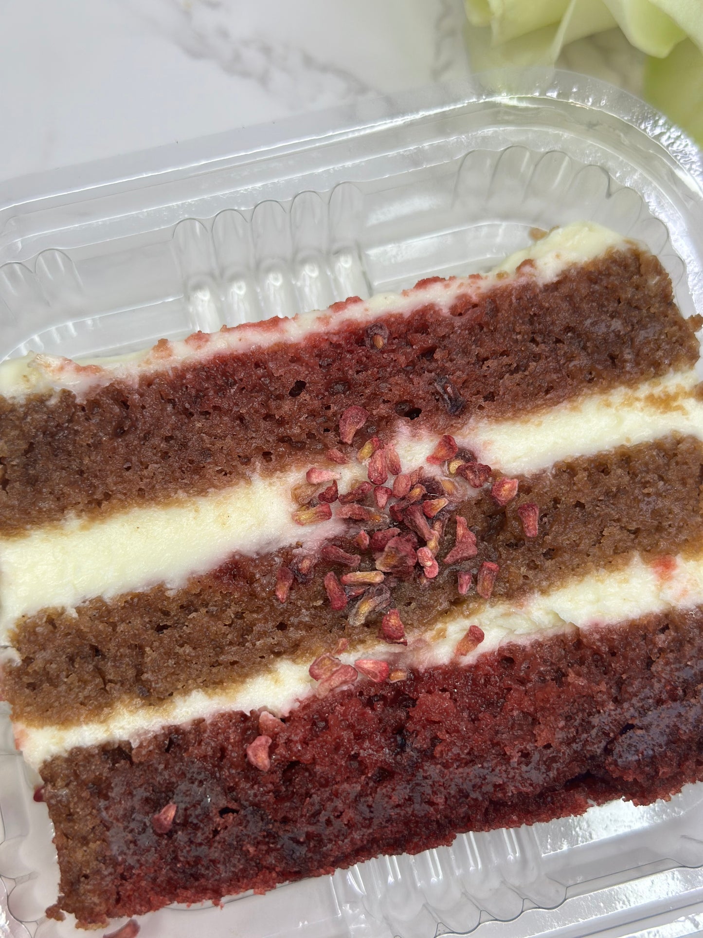 Red Velvet Berry Crunch Cake Slice